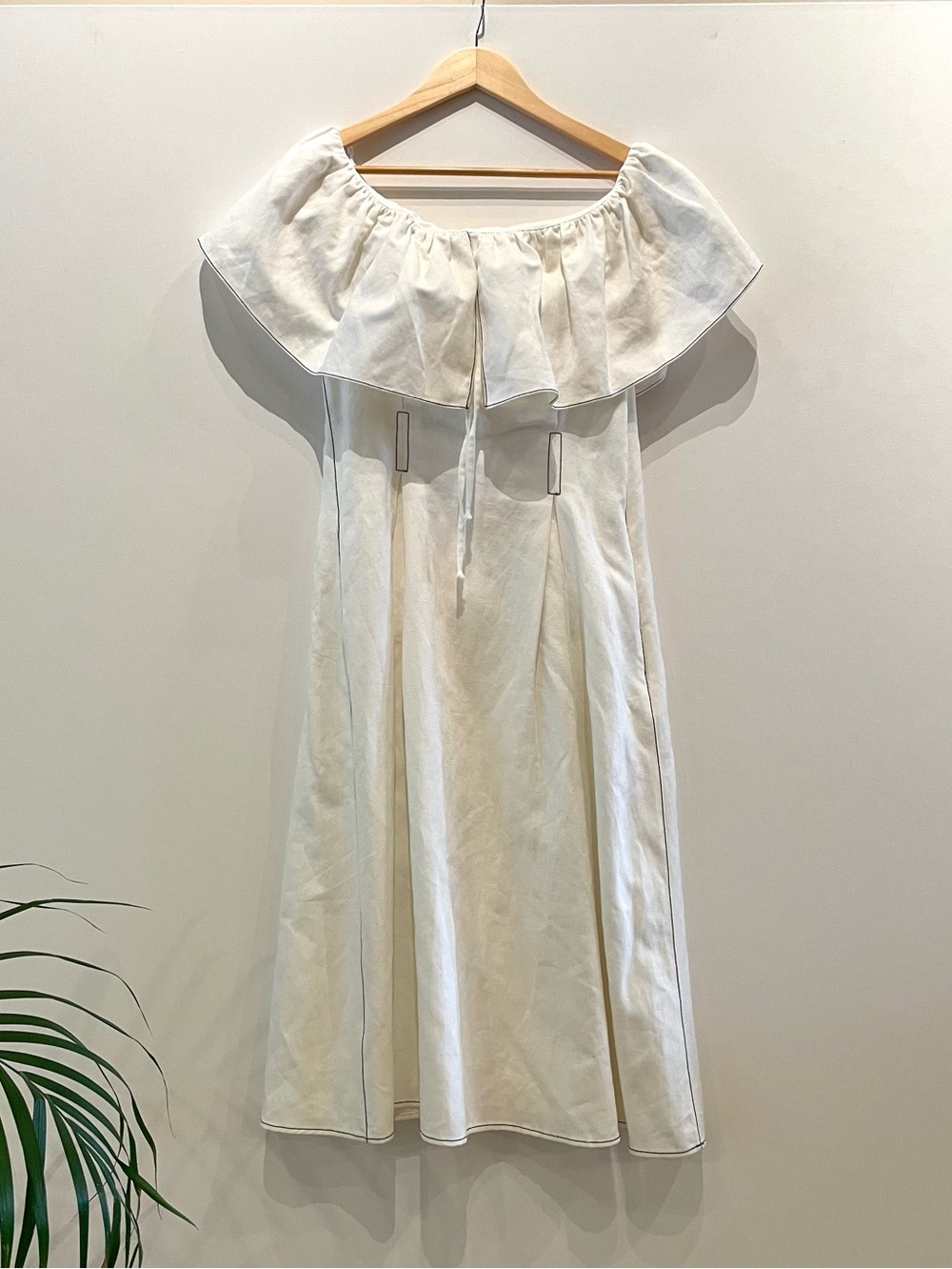 Rejina Pyo White Off-Shoulder Ruffle Midi Dress with Tie Back